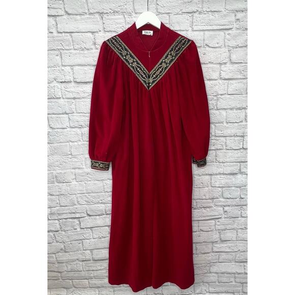 Vintage Vanity Fair Christmas Robe 1/2 Zip Red Fleece Size M Pockets Long House - Picture 1 of 8